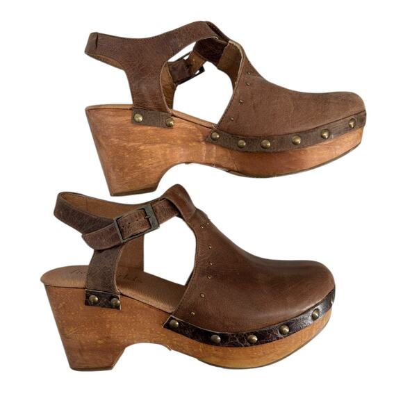 Sundance Five Worlds Leather Platform Clogs Womens Size 9 Womens T Strap Camel - Picture 7 of 13